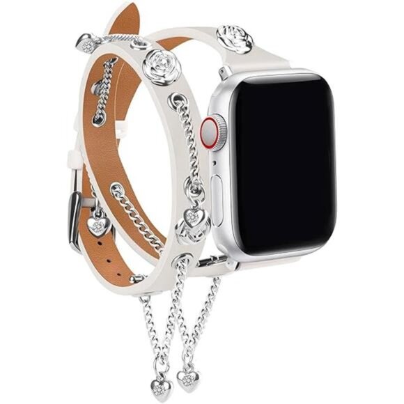 NEW Slim Leather White Leather Luxury Apple Watch Band - Picture 5 of 5